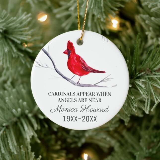 Red Cardinal Christmas Tribute Remembrance Bird Ceramic Ornament (Tree)