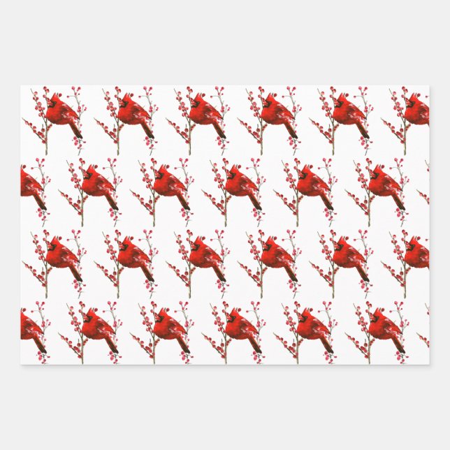 Red cardinal Christmas, winter holiday Wrapping Paper Sheet (Front)