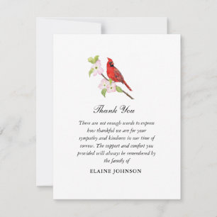 Red Cardinal & Dogwood  Funeral Photo Thank you  Card