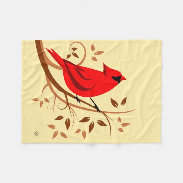 Red Cardinal Fleece Blanket (Front (Horizontal))