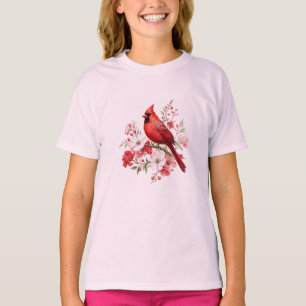 Red Cardinal Floral Birdwatcher Watercolor Nature T-Shirt