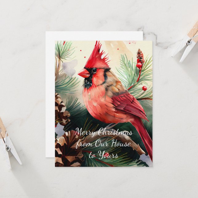 Red Cardinal from Our House to Yours Invitation (Front/Back In Situ)