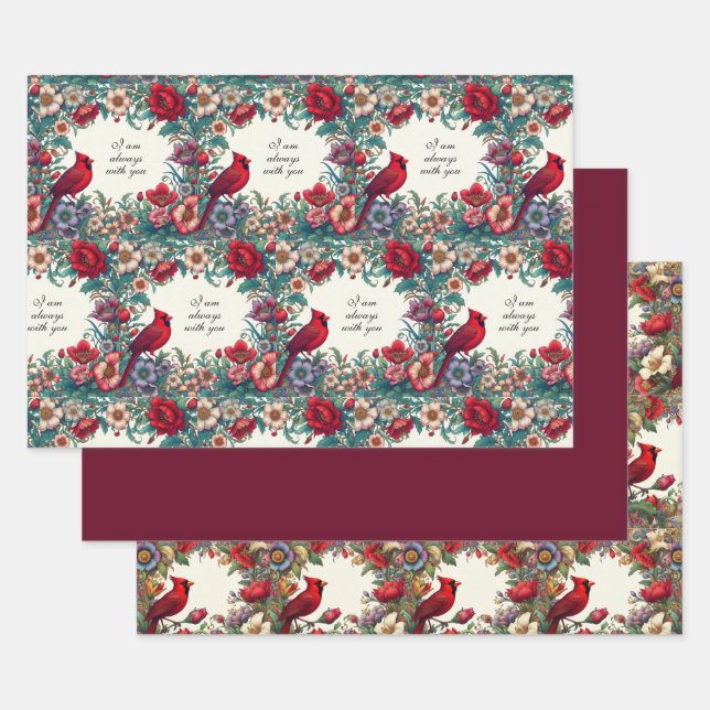 Red Cardinal Gifts Sympathy Keepsake Memorial Wrapping Paper Sheet (Set)
