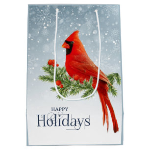 Red Cardinal Happy Holidays Gift Bag