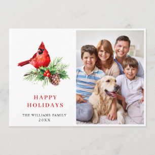 Red Cardinal Holly Berry Christmas Greeting PHOTO Holiday Card