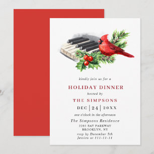 Red Cardinal Holly Berry Christmas HOLIDAY DINNER Invitation
