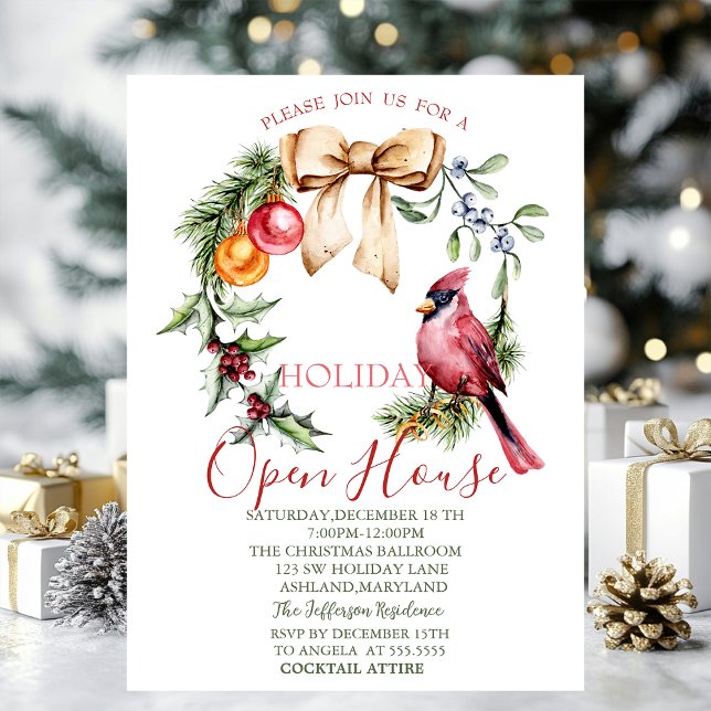 Red Cardinal Holly Berry Open House  Invitation (Creator Uploaded)