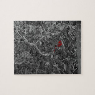 Red Cardinal in a Tree Black and White Jigsaw Puzzle