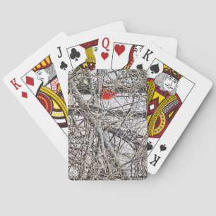 Red Cardinal in a Tree on a Snow Filled Day Playing Cards