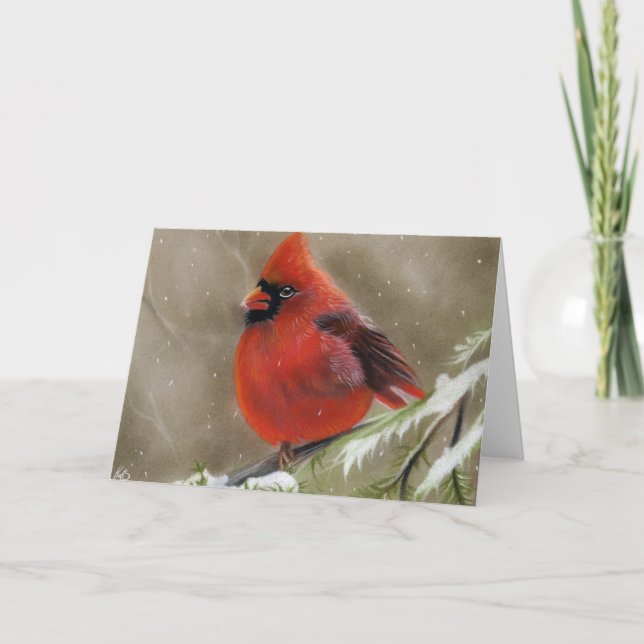 Red Cardinal in snow christmas card (Front)