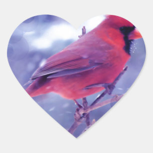 Red Cardinal in the Blizzard Heart Sticker