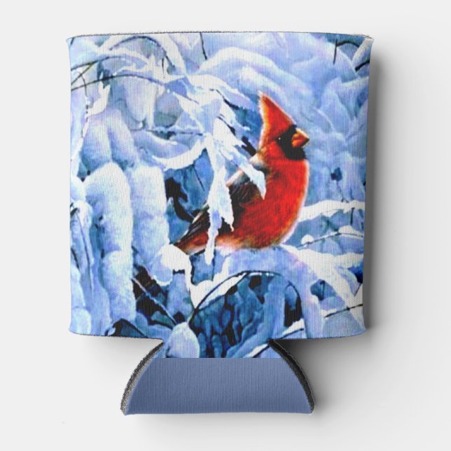 Red Cardinal In the Winter Snow Can Cooler (Front)