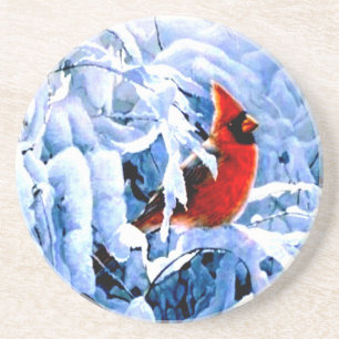 Red Cardinal In the Winter Snow Coaster