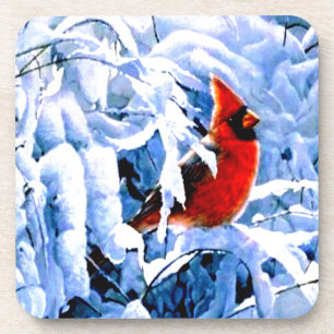 Red Cardinal In the Winter Snow Coaster