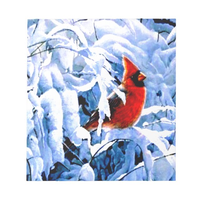 Red Cardinal In the Winter Snow Notepad (Front)