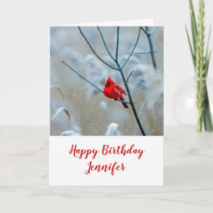 Red Cardinal in Winter Nature Photo Birthday Card