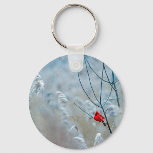 Red Cardinal in Winter Nature Photo Christmas Keychain