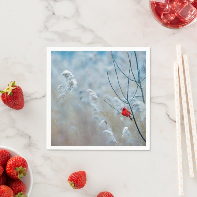 Red Cardinal in Winter Nature Photo Christmas Napkin (Insitu)