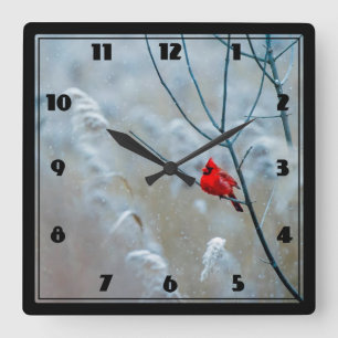 Red Cardinal in Winter Nature Photo Christmas Square Wall Clock