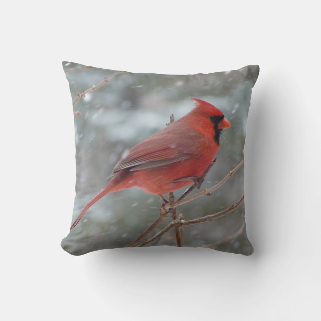 Red cardinal in Winter Throw Pillow (Front)