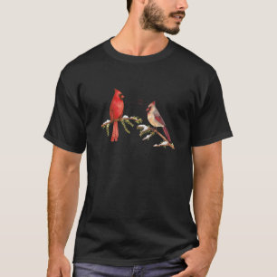 Red Cardinal lovebirds couple male & female   T-Shirt