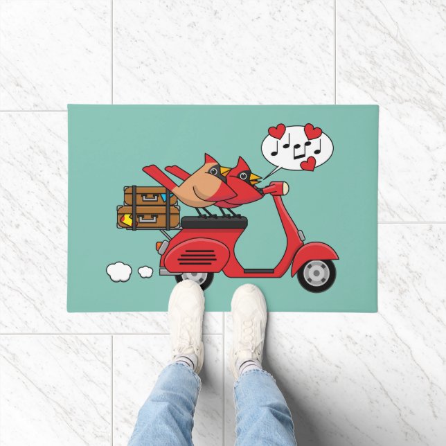 Red Cardinal Lovers on Scooter Doormat (Indoor)