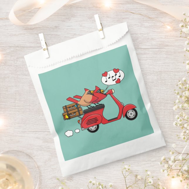 Red Cardinal Lovers on Scooter Favour Bag (Clipped)