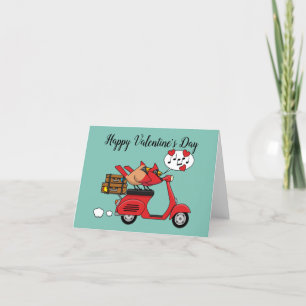 Red Cardinal Lovers on Scooter Holiday Card