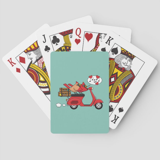Red Cardinal Lovers on Scooter Playing Cards (Back)