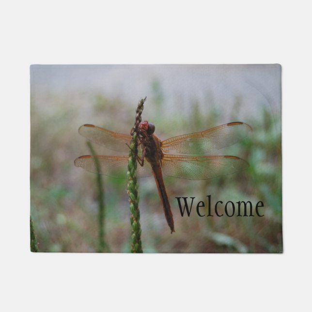 Red Cardinal Meadowhawk Dragonfly Welcome Doormat (Front)