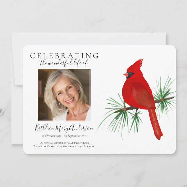 Red Cardinal Memorial Service Invitation (Front)