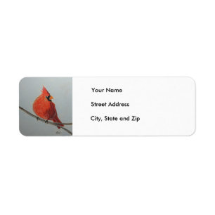 Red Cardinal on Branch in Pastels - Address Label