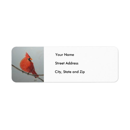 Red Cardinal on Branch in Pastels - Address Label