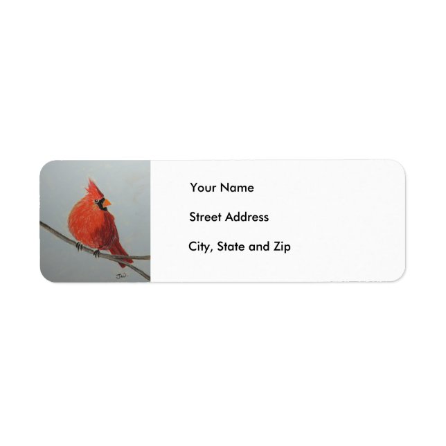 Red Cardinal on Branch in Pastels - Address Label (Front)