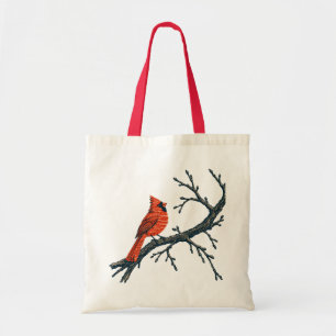 Red Cardinal on Branch Tote Bag Japanese Woodblo
