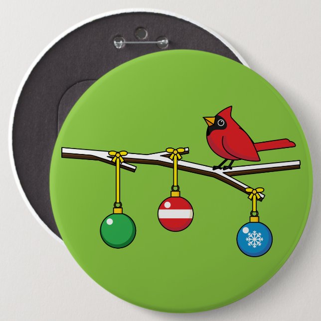 Red Cardinal on Christmas Bare Branch 6 Inch Round Button (Front & Back)