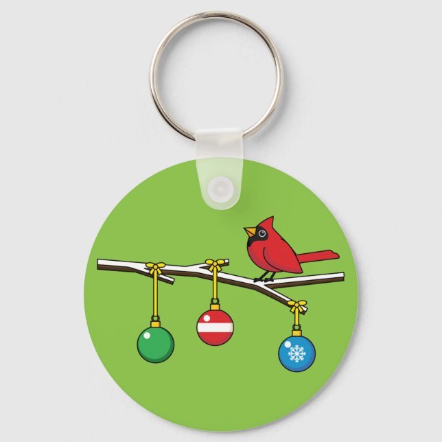 Red Cardinal on Christmas Bare Branch Keychain (Front)