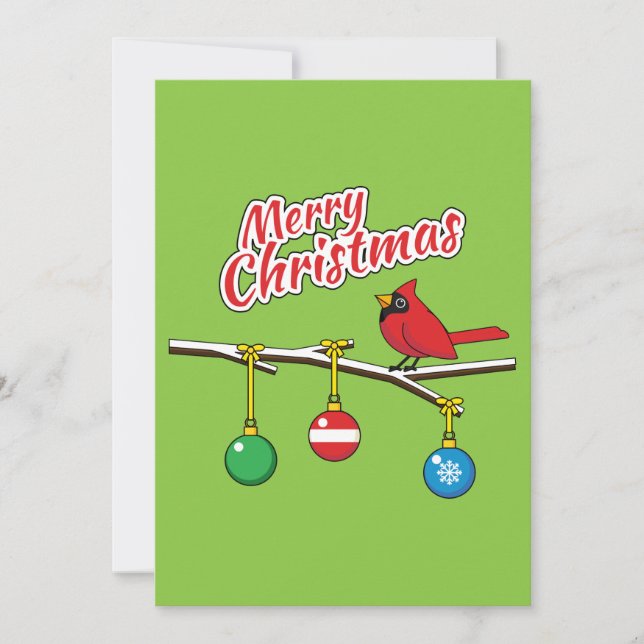 Red Cardinal on Christmas Bare Branch - Merry Xmas (Front)