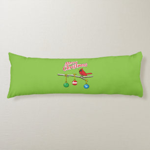 Red Cardinal on Christmas Bare Branch - Merry Xmas Body Pillow