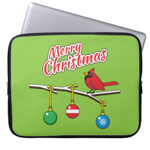 Red Cardinal on Christmas Bare Branch - Merry Xmas Laptop Sleeve