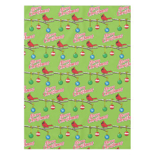 Red Cardinal on Christmas Bare Branch - Merry Xmas Tablecloth