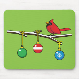 Red Cardinal on Christmas Bare Branch Mouse Pad