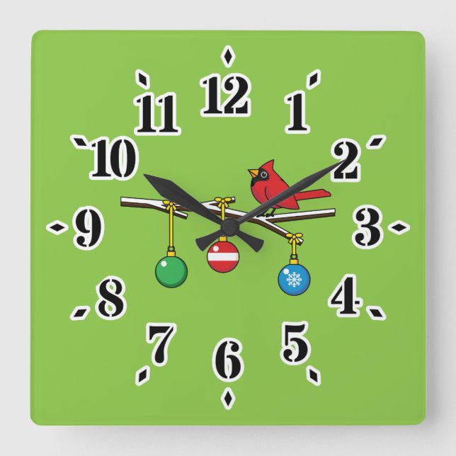 Red Cardinal on Christmas Bare Branch Square Wall Clock (Front)
