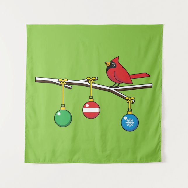 Red Cardinal on Christmas Bare Branch Tapestry (Front)