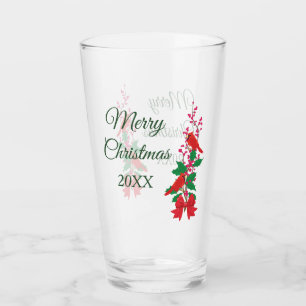 Red Cardinal on Holly Christmas Glass