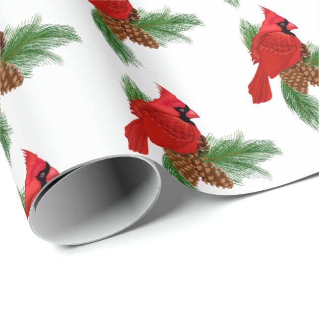 red cardinal on pine wrapping paper (Roll Corner)