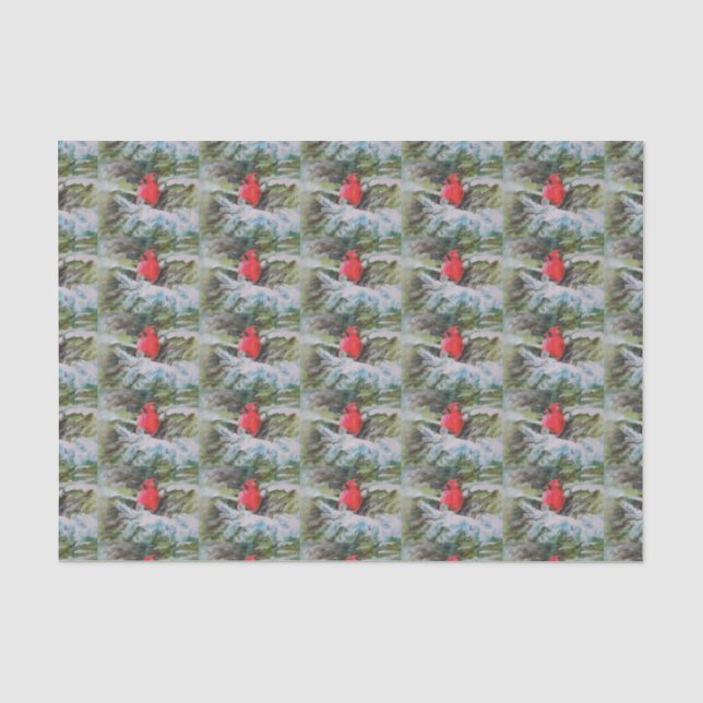 Red Cardinal on Snow Covered Bough Tissue Paper (Front)