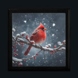 Red Cardinal on Tree Branch Snow Wooden Jewellery  Gift Box<br><div class="desc">Gorgeous Cardinal sitting on a tree branch in the snow on this wooden jewellery keepsake box.</div>