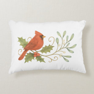 Red Cardinal On Winter Holly & Mistletoe Accent Pillow
