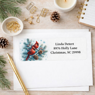 Red Cardinal on Winter Pine Return Address Label